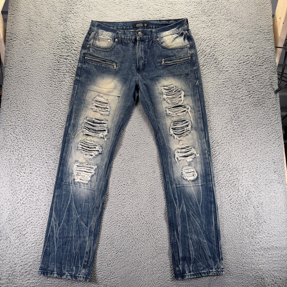 Trestles Jeans Mens 34x34 Blue Cotton Denim Straight Distressed Workwear Faded